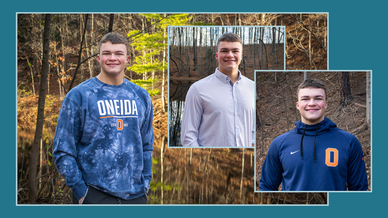 School Spirit Senior Session: Teen boy shown posing in his Oneida High School gear